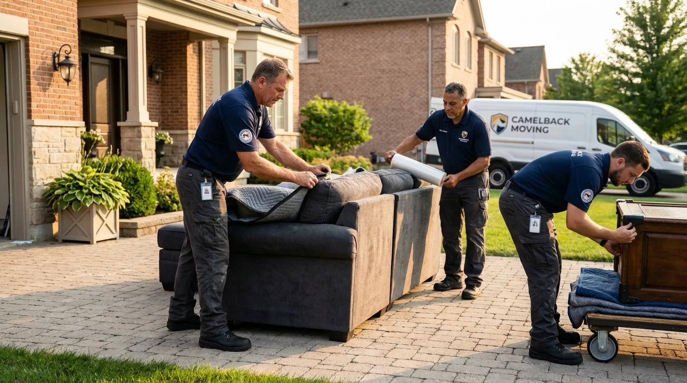 Large estate moving crew wrapping furniture in Lake City, MI